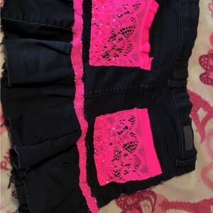Black Skirt with Pink Lace Accents